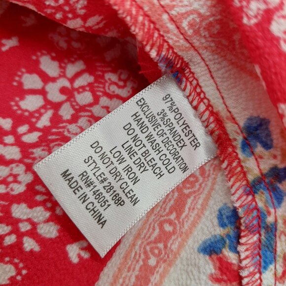 Monteau Blouse Red White Blue Flutter Dolman Sleeve Surplice Peplum Size Medium - Picture 4 of 7